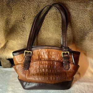Stylish brown crocodile detailed handbag
